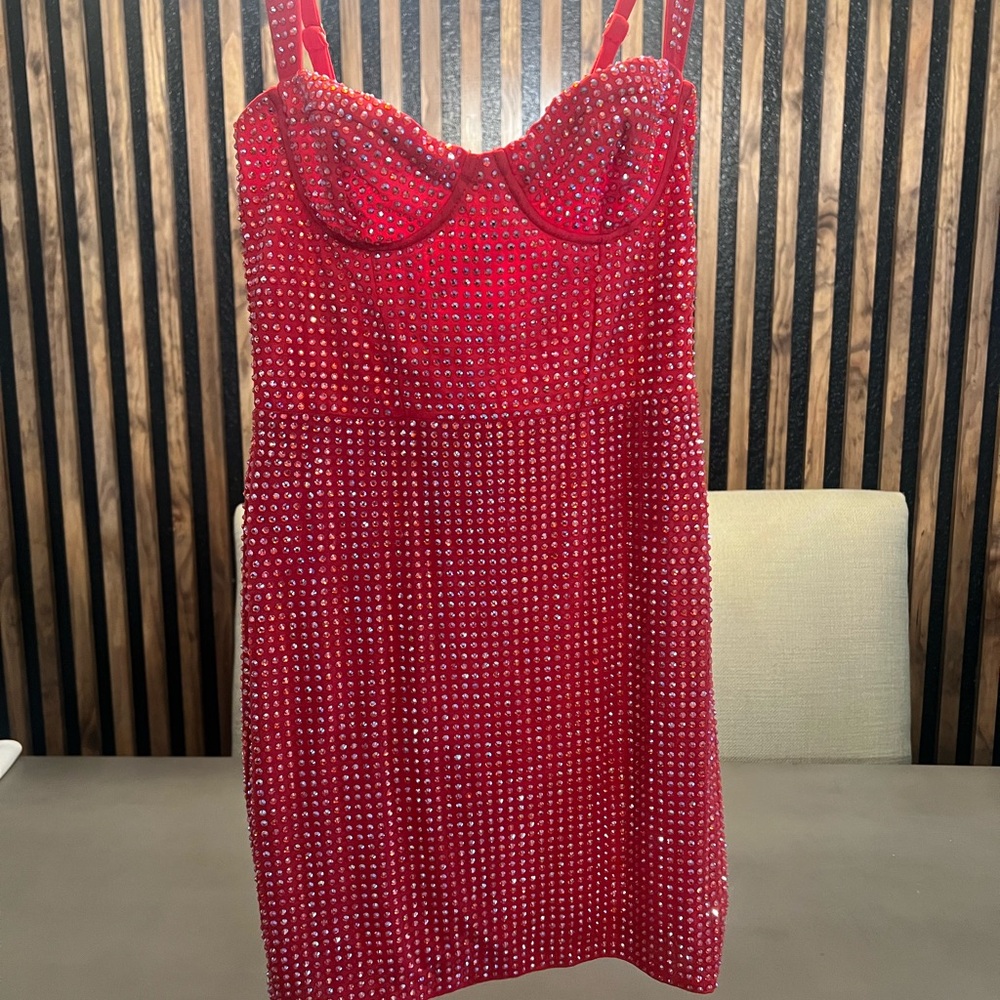 Oh Polly Fiery Red Embellished Dress